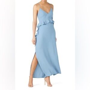 Elliatt rapture ruffle dress blue size small criss cross back midi